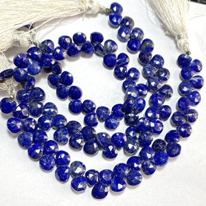 Cuentas de Briolette con forma de corazón facetado de Lapiz Lazuli, cuentas de piedras preciosas calibradas naturales para la fabricación de joyas - Product Image 4