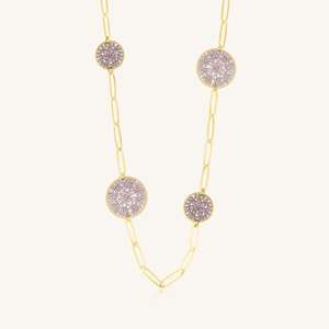 Pendentifs à breloques en or 18 carats avec mauvais œil et zircon rose Collier de bijoux fins pour femmes Inspiration turque - Product Image 4