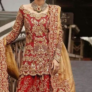 Vestido de novia indio/pakistaní bellamente adornado 2022 algodón Kurta Lehenga Choli Heavy Dabka Stone Glass Beads para novia - Product Image 1