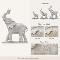 Statue d'éléphant en résine blanche personnalisée avec trompe relevée et couverture sculptée pour la décoration de la maison, de l'hôtel et de la villa