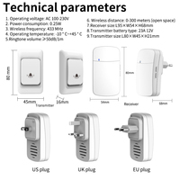 Kit de sonnette sans fil SIXWGH auto-alimenté sans batterie, bouton étanche, portée 150 m, récepteur avec prise US/UK/EU en option pour la maison et l'hôtel