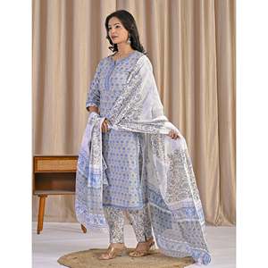 Hand Drawn Grey <b>Block</b> <b>Printing</b> Cotton Anarkali Kurta Pant Set Pakistani Style Indian Dress Net Lehenga Choli - Product Image 6