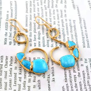 Pendientes de Cobre Turquesa con Baño de Oro de 14K y Plata de Ley 925, Joyería Hecha a Mano, Regalo para Ella, Aniversario, Fiesta - Product Image 1