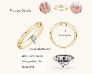 Anillo de Compromiso de Plata de Ley 925 con Moissanita Princesa Auténtica, Engaste de Bisel, Anillo de Boda Ancho y Grueso, Anillo de Sello con Cúpula, Regalo de Moda - Product Image 6