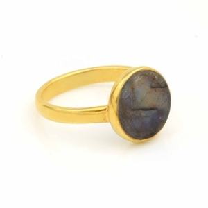 Anillo de piedra natal chapado en oro de 18 quilates, moneda de labradorita Natural de 12mm, bisel de piedras preciosas, joyería fina Unisex para fiestas de moda - Product Image 4