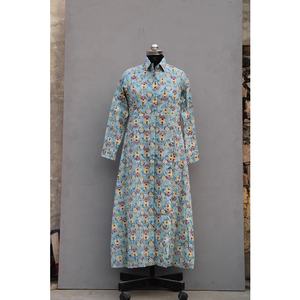 Robe longue de créateur ethnique pour femmes indiennes tunique imprimée à la main Kurti taille tissée écologique - Product Image 4