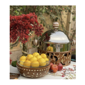 Plato de frotamiento de lujo con patas doradas Plato de frotamiento hecho a mano Estuche caliente Olla caliente Comida para servir Hoteles y suministros para restaurantes - Product Image 3