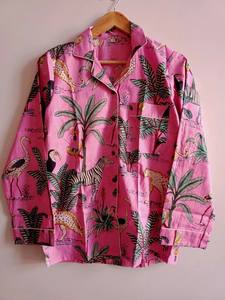 Pijamas sexis con cuello en V para mujer Beautiful Pink Safari Jungle Animal Prints 100% algodón orgánico Cierre con cordón Ropa de dormir - Product Image 2