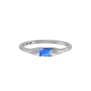 Anillo de Plata de Ley 925 con Acabado de Alta Calidad, Engaste de Bisel, Piedra Lunar Arcoíris, Forma de Baguette, Clásico, para Bodas, Fiestas, Moderno - Product Image 1