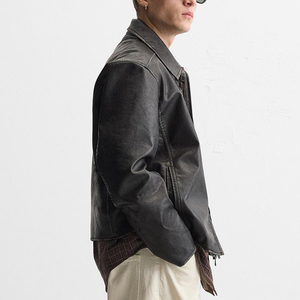 Chaqueta Bomber de Cuero para Hombre, Nueva Colección al por Mayor, Manga Larga, Invierno, Alta Calidad, Ecológica, Logotipo Frontal, Estilo Vintage Lavado 2026 - Product Image 5