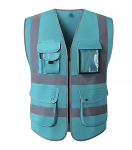 Chaleco de seguridad de alta visibilidad de tela de malla de Color loro personalizado Chaleco con cremallera para hombres para cinta plateada reflectante - Product Image 2