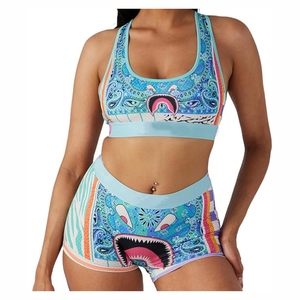 Ensemble de sport pour femme : soutien-gorge et legging de fitness avec taille élastique pour l'entraînement MMA - Extensible dans quatre directions, respirant, logo frontal - Product Image 1