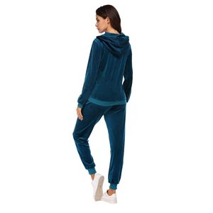 2 Piece Women's Heavyweight Winter <b>Velour</b> <b>Tracksuits</b> Set with Long Sleeve Crop Top and Flared Pants - Product Image 4