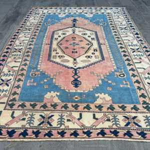 Alfombra Turca, Alfombra Extra Grande de 9.3x10.5 pies, Alfombra de Lana Azul y Rosa - Product Image 1