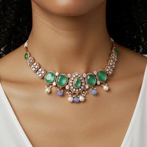 Gajaah 925 Silver Kundan Enamel Necklace Gold-Plated Traditional Lightweight Festive <b>Jewellery</b> <b>for</b> <b>Women</b> - Product Image 1