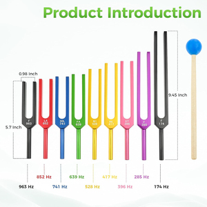 Juego de diapasones: 9 diapasones coloridos sin peso para curar, relajar, fortalecer el Chakra, con martillo y caja de voz de madera - Product Image 6
