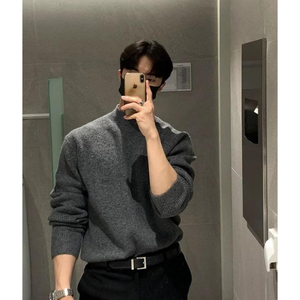 Sudadera de invierno personalizada para hombre, prendas de punto de gran tamaño informales vintage gruesas con jersey de cuello simulado, ropa duradera con logotipo frontal - Product Image 3