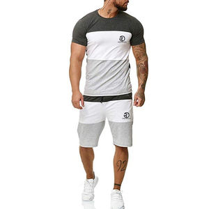 Ensemble short et t-shirt de gymnastique respirant de haute qualité pour hommes et survêtement de gymnastique d'été unisexe à imprimé solide - Product Image 1