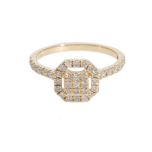 Anillo de diamantes de oro rosa de 14 quilates con ajuste de banda pavé de Halo octogonal elegante regalo de aniversario de compromiso - Product Image 4