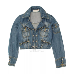 Chaqueta de mezclilla acolchada de motorista recortada ajustada para mujer, moda de invierno y verano, estampado bordado, botón de piel de oveja, jugador de algodón sólido - Product Image 1