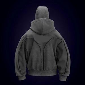 Sweat à capuche zippé à double capuche en coton épais personnalisé Streetwear pour hommes Col à capuche brodé Design Mode d'automne - Product Image 2