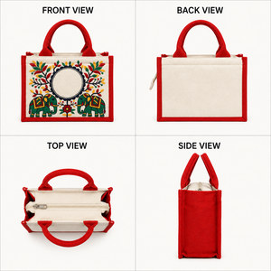 Bolsa de Lona Bordada con Elefantes Gemelos y Cierre de Cremallera, Estilo Bohemio - Product Image 2