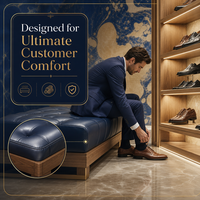 Exhibición de Lujo para Tienda de Ropa Masculina: Interior con Panel de Arte Floral Azul, Sistema de Exhibición Dorado, Juego Completo de Muebles para Boutique de Moda Masculina
