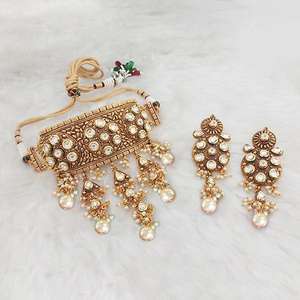 Real Creation AD Stone Copper Choker Necklace <b>Set</b> FBB0156C <b>Gold</b> Plated for Bridal <b>Earring</b> Fine Jewelry for Gift - Product Image 1