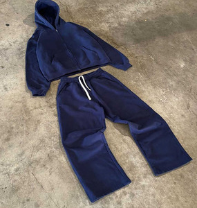 Sweat à capuche unisexe nouvelle collection hiver, coupe droite, confortable, pour le jogging, survêtement court grande taille 100% coton délavé au soleil - Product Image 1