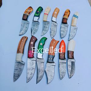 Damasco acero Bushcraft Skinner cuchillo EDC supervivencia Pakka mango de madera con Funda de cuero para caza - Product Image 6