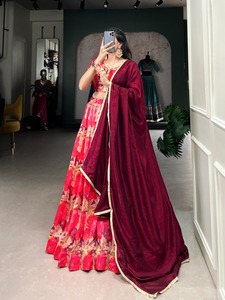 Dernière tenue de créateur à feuilles persistantes en soie Tussar de qualité supérieure Lehenga Choli & Dupatta avec fabricant de travaux imprimés de l'Inde - Product Image 6