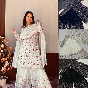 Haut en georgette entièrement cousu de haute qualité avec paillettes et ensemble de travail Zari Sharara pour les fêtes d'été indiennes et pakistanaises - Product Image 1