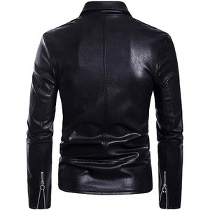 Blouson en cuir décontracté pour homme automne-hiver, coupe slim, manches longues, antibactérien, service OEM personnalisé, style motard haut de gamme - Product Image 3