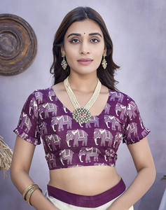 สารีพิมพ์ลายผ้าไหมศิลปะสำหรับผู้หญิงกับเสื้อชิ้นหรูหราน้ำหนักเบาเหมาะสำหรับสำนักงานลำลองและโอกาสในเทศกาลเล็กๆ - Product Image 5