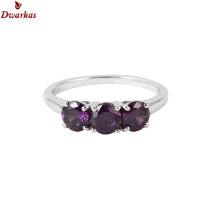 Anniversaire de haute qualité 925 bague en argent sterling améthyste naturelle trois pierres précieuses pour les femmes - Product Image 2