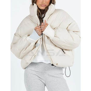 Blouson matelassé oversize pour femme, blouson matelassé oversize court, manteau d'hiver matelassé, vêtement d'extérieur chaud et tendance, beige - Product Image 2