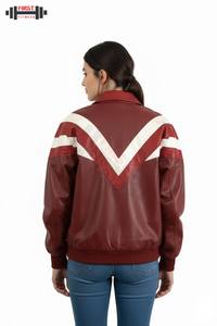 Blouson Bomber en Cuir et Velours Côtelé Rayé Respirant Coupe Slim Grande Taille pour Femme 100% Original Coupe Personnalisée Hiver Coupe-Vent - Product Image 2