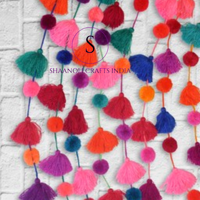 Guirlande de pompons mexicains multicolores faits à la main, attrayante, arc-en-ciel, 5 pieds de long, pour la décoration de fête et de la maison