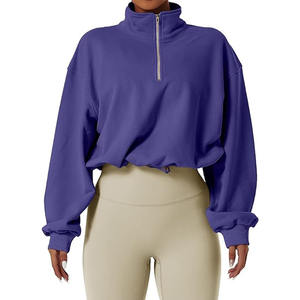 Sudaderas con capucha cortas con cremallera de cuello alto para mujer, sudadera recortada con media cremallera, Top Atlético transpirable de secado rápido, sudaderas con capucha de talla grande - Product Image 6
