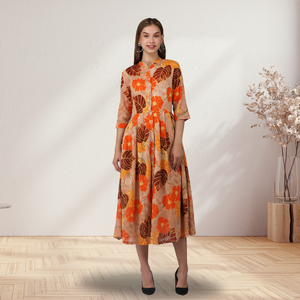 ชุดเดรสยาวสไตล์คลาสสิก ตกแต่งด้วยมือ ลายดอกไม้ แขนสามส่วน ทรงเอไลน์ ผ้าฝ้ายธรรมชาติ 100% เหมาะสำหรับวันหยุด - Product Image 1