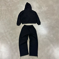 Ensemble de survêtement unisexe en coton épais à double couche, coupe courte, avec sweat à capuche et pantalon évasé, style streetwear personnalisé, hiver