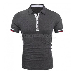 Polo gris pour hommes T-shirt de golf à patte contrastée avec manches à double bande Logo personnalisé Fournisseur OEM Polo décontracté Slim Fit Vente en gros - Product Image 1