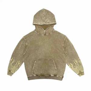 Sudadera con Capucha de Mezclilla Extra Grande para Hombre con Estampado de Llamas en las Mangas, Corte Regular, Informal, para Otoño, Transpirable, de Algodón - Product Image 3