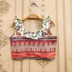 Lehenga Choli en polyester blanc à fleurs Ajrakh pour filles, longueur au sol |   Tenue de fête ethnique traditionnelle entièrement cousue - Product Image 3