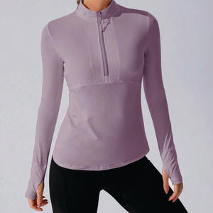 Lavande femmes demi fermeture éclair haut d'entraînement à manches longues Yoga pull séchage rapide Stretch vêtements de sport course entraînement Fitness vêtements - Product Image 1