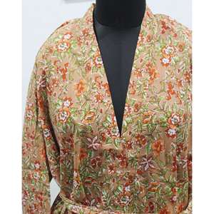 Bata Kimono Floral para Mujer, Estampado a Mano, 100% Algodón, Tejido Suave, Estilo Casual, Talla XS, para Familias, Lote al por Mayor - Product Image 5