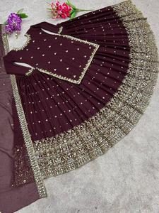 Faux Georgette Lehenga With Heavy Embroidery Sequence Work With Sleeves New Lehenga Beautiful Designer <strong>Bridal</strong> <strong>Wear</strong> for Wedding - Product Image 2