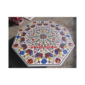 White Marble Inlay <b>Work</b> Flower Design Inlay <b>Table</b> Top Luxury Gemstone Indian Manufacturing Solid and Top Class Marble <b>Table</b> Tops - Product Image 1