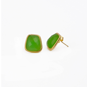 Boucles d'oreilles clous tendance en acier inoxydable plaqué or rose anti-ternissement avec pierre de préhnite et calcédoine, forme fantaisie, vente en gros de pierres précieuses - Product Image 1
