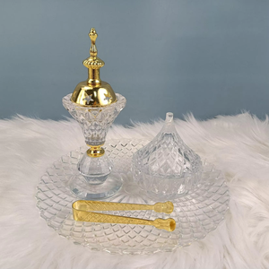 เครื่องเผาธูปสไตล์โมเดิร์นดีไซน์แบบโบราณทำจากโลหะและคริสตัล - Product Image 1